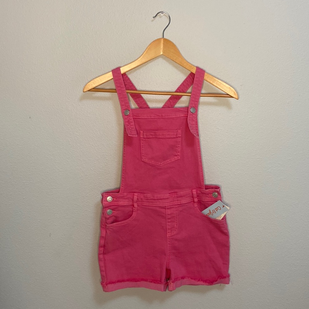 NWT, Cat and Jack overall shorts, dark pink, girls size L 10/12.